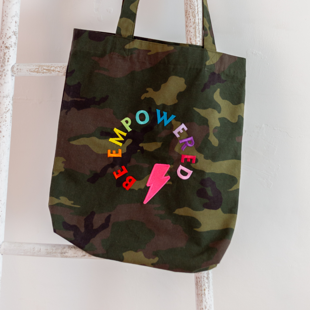 Camo Tote Bag with Rainbow Be Empowered percyandnell