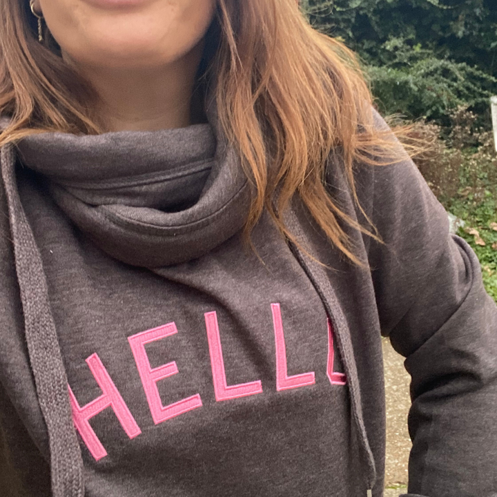 Hello cowl neck hoodie sale