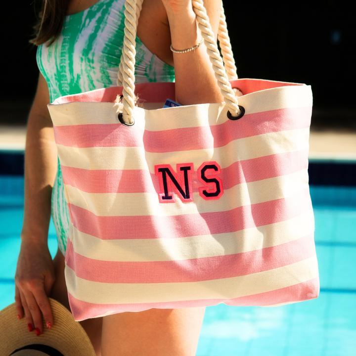 Personalised Embroidered Beach Bag Pink and White